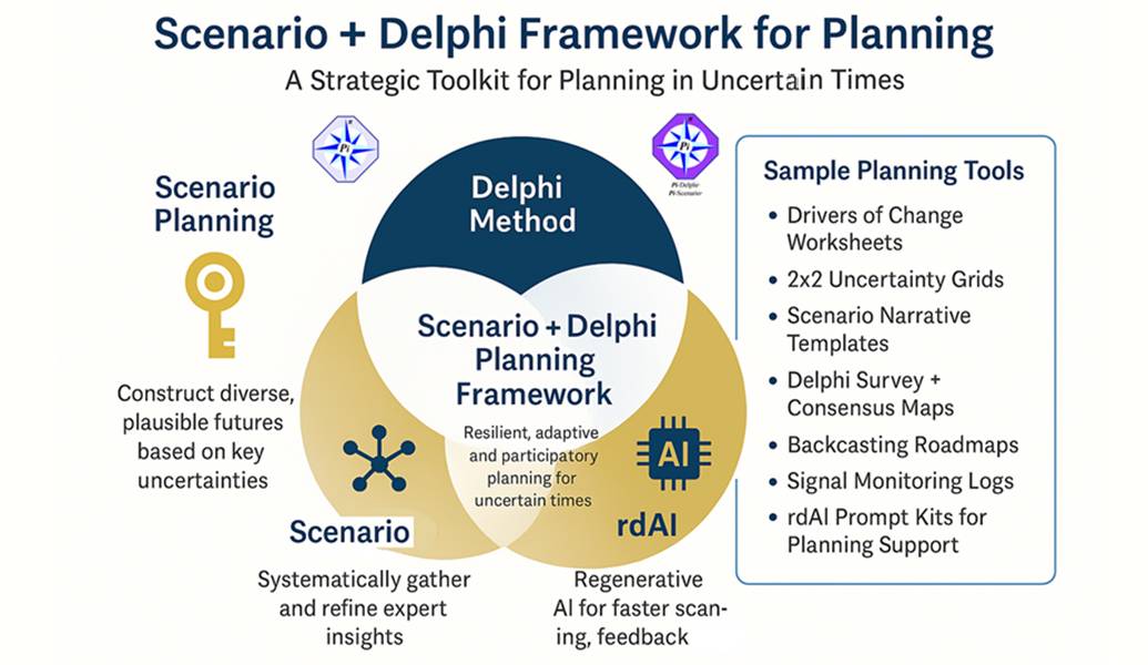 Delphi Method cycle diagram showing questionnaire, feedback, and iteration for structured expert foresight