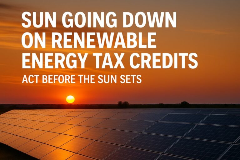 solar panels at sunset representing the end of the 30% ITC renewable energy tax credit.