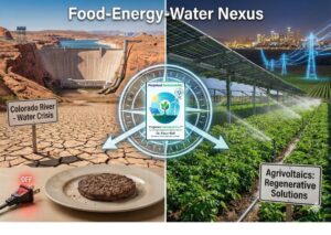 Food Energy Water Nexus showing how water scarcity, energy demand, and food systems interact to create systemic risk