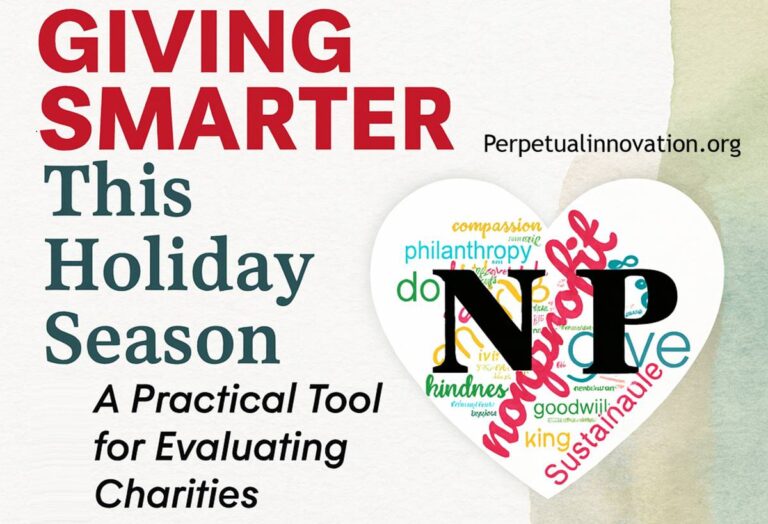 Heart-shaped nonprofit logo representing smart holiday giving and charity evaluation using Perpetual Innovation’s Charity Review GPT
