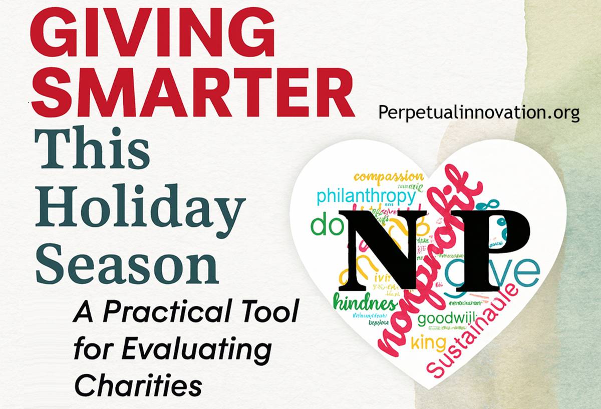 Heart-shaped nonprofit logo representing smart holiday giving and charity evaluation using Perpetual Innovation’s Charity Review GPT