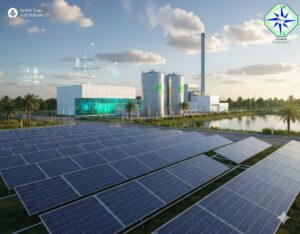 Utility-scale green hydrogen facility at Duke Energy DeBary Solar Plant featuring GE Vernova turbines and Perpetual Sustainability™ resilience systems.