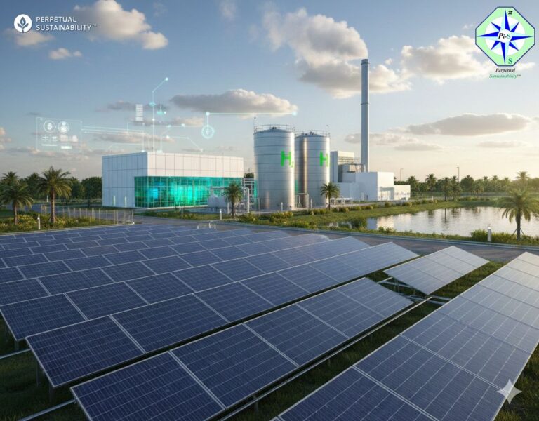 Utility-scale green hydrogen facility at Duke Energy DeBary Solar Plant featuring GE Vernova turbines and Perpetual Sustainability™ resilience systems.