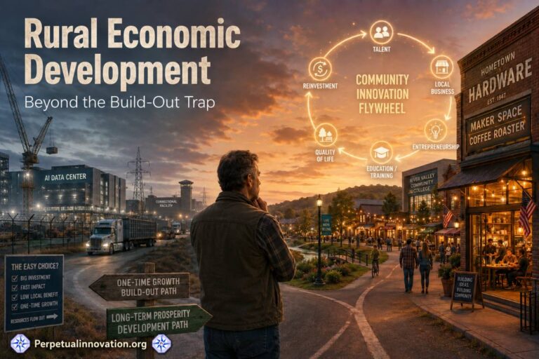 Rural economic development choice: an EDC director weighs an AI data center build-out against a thriving small-town main street.